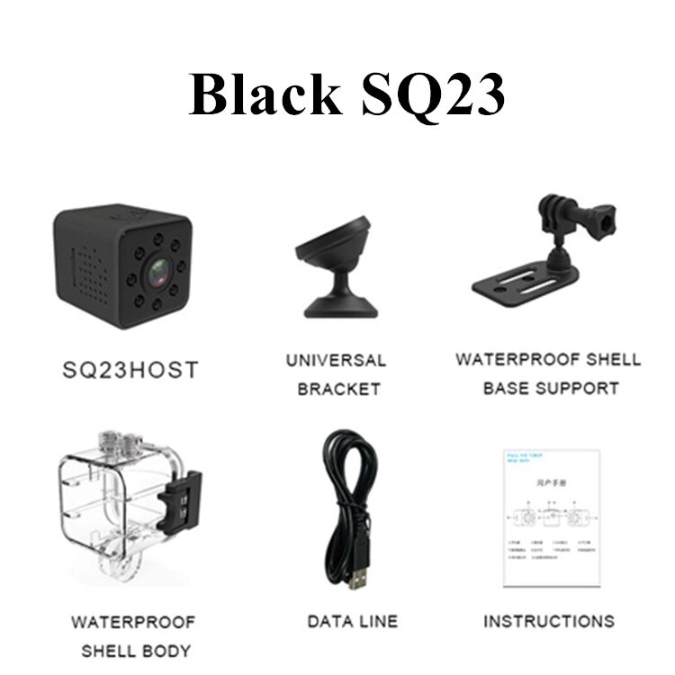 Original Mini caméra WIFI SQ23 FULL HD 1080P Vision nocturne étanche coquille CMOS capteur enregistreur Camcorde: SQ23 Black