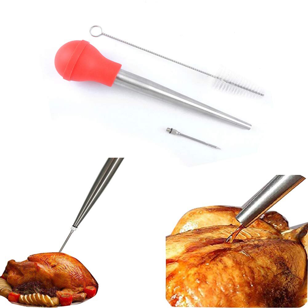 Silikonhuvud med rengöringsborste pump pipe dropper bärbar med våg grillverktyg kalkon matlagningssås oljerör