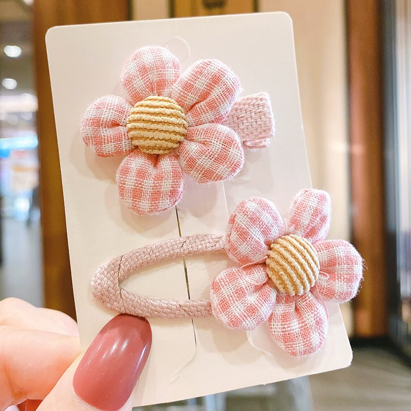 Bebê clipes de cabelo pinos para crianças kawaii pequenas flores da criança do bebê meninas xadrez acessórios para o cabelo conjunto criança barrettes bb clipe arco: 2