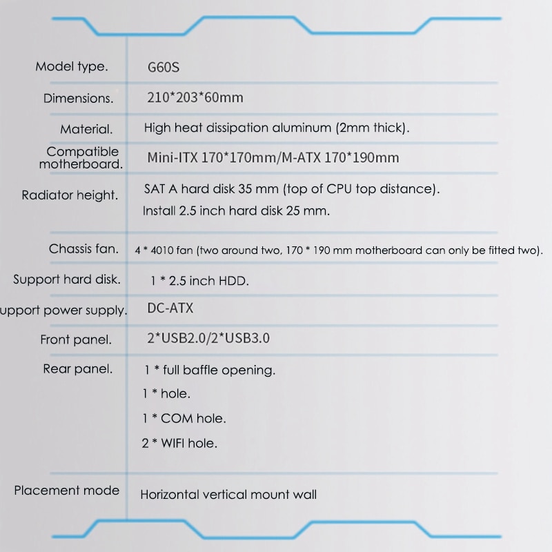 G60S All-Aluminum USB2.0 ITX Chassis MINI Computer Plug for Desktop