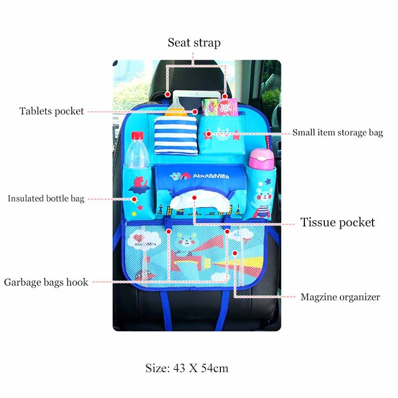 Sac de rangement pour siège de voiture, mignon dessin animé ours chat, sacs de rangement suspendus pour voiture, style de voiture de poche pour enfants