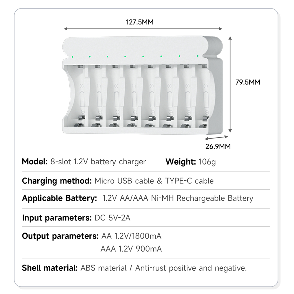 CITYORK 1,2 V AA AAA batería recargable NIMH NI-MH + 8 ranuras LED cargador rápido de batería inteligente para baterías NIMH AA AAA de 1,2 V