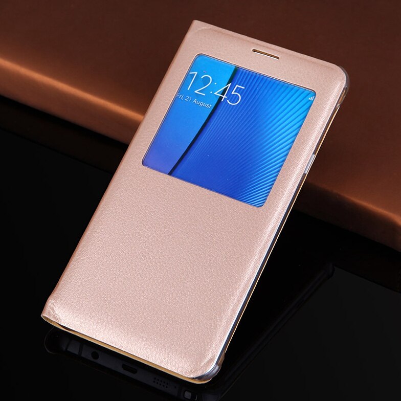 Flip Cover Leather Case Slim Window View Shockproof Bag Cell Phone Carrying Cases Mask For Samsung Note 5 Note5 N920 N920F N920H