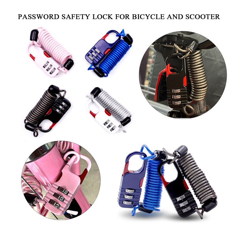 WEST BIKING Bicycle Lock Anti-theft Mini Helmet Lock Motorcycle Cycling Scooter 3 Digit Combination Password Safety Cable Lock