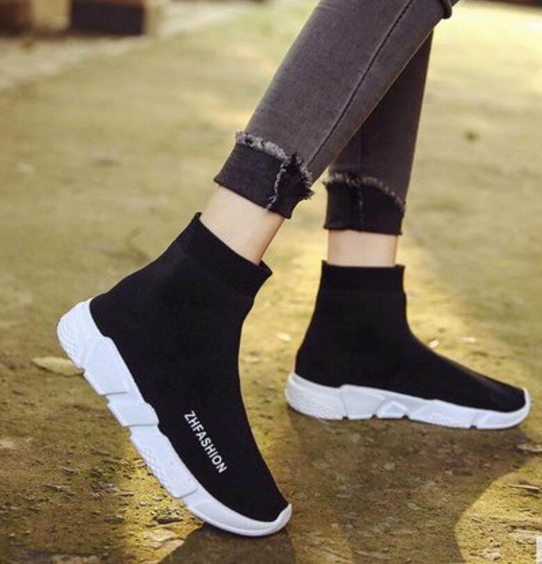 Koovan dam over the knee boots långa skor tjejer tunn resår hög dam boots plattor vilda strumpor skor sexiga: Svart låg / 4.5