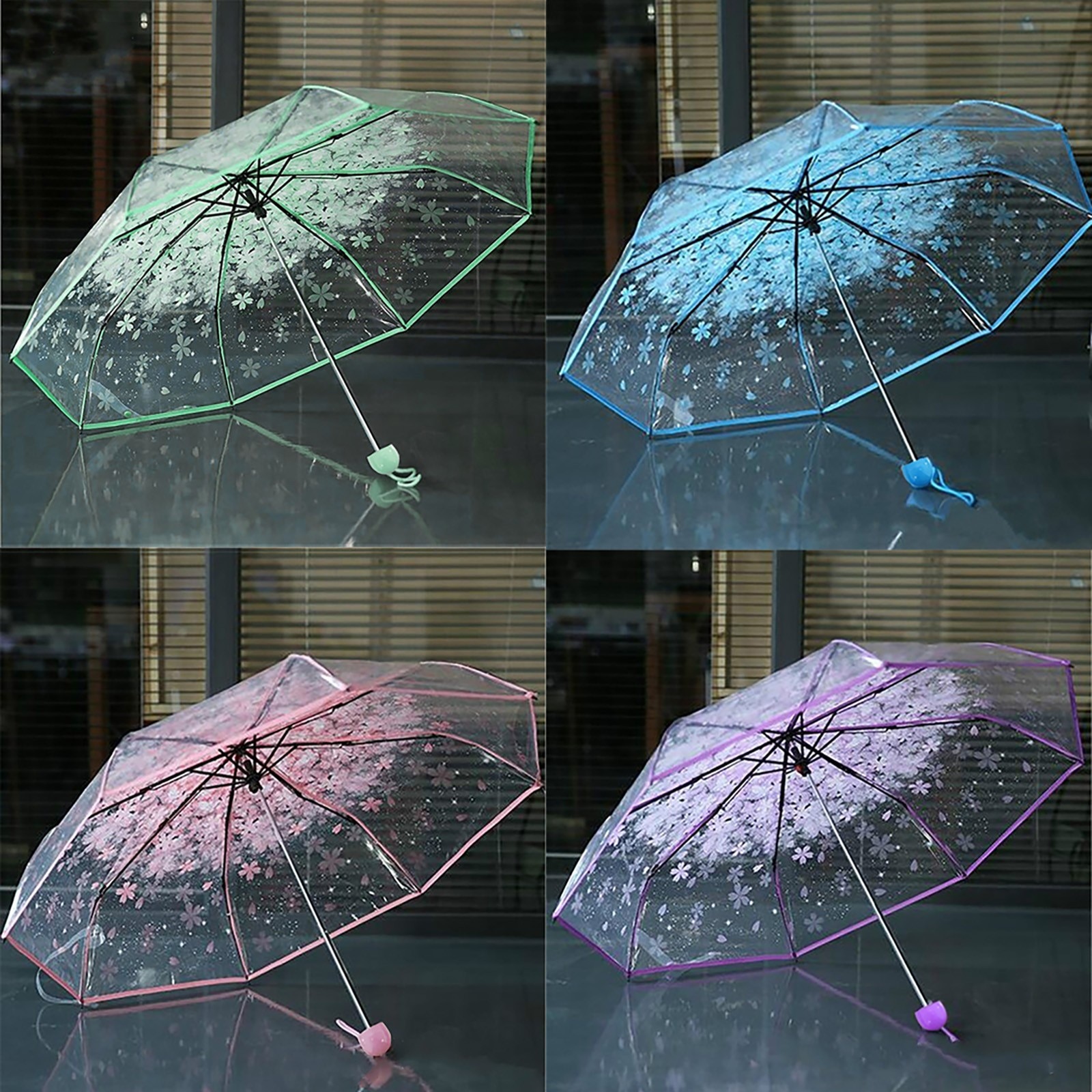 Transparent Clear Umbrella Cherry Blossom Mushroom Apollo Sakura 3 Fold Umbrella Protection Umbrella Kids Umbrella Tdh