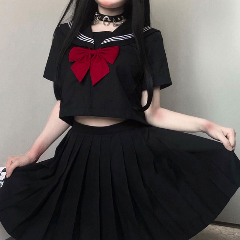 Japanese Sailor Suit School Girl Uniform JK Black Basic Orthodox Sailor Uniform Student Classic Clothes Schoolgirl Pleated Skirt