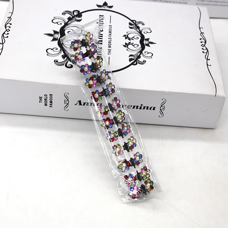 12 Stks/partij Haar Claws Meisjes Kleine Leuke Crystal Bloemen Metal Hair Clips Hoofdband Haarspelden Haar Oranment Mode Haaraccessoires: 4