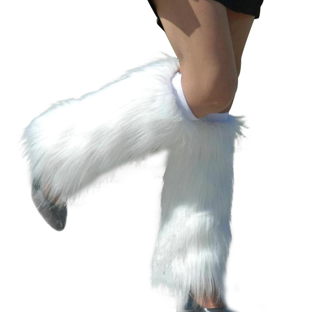 Winter Women Boot Covers Furry Solid Color Faux Fur Soft Leg Warmers: White