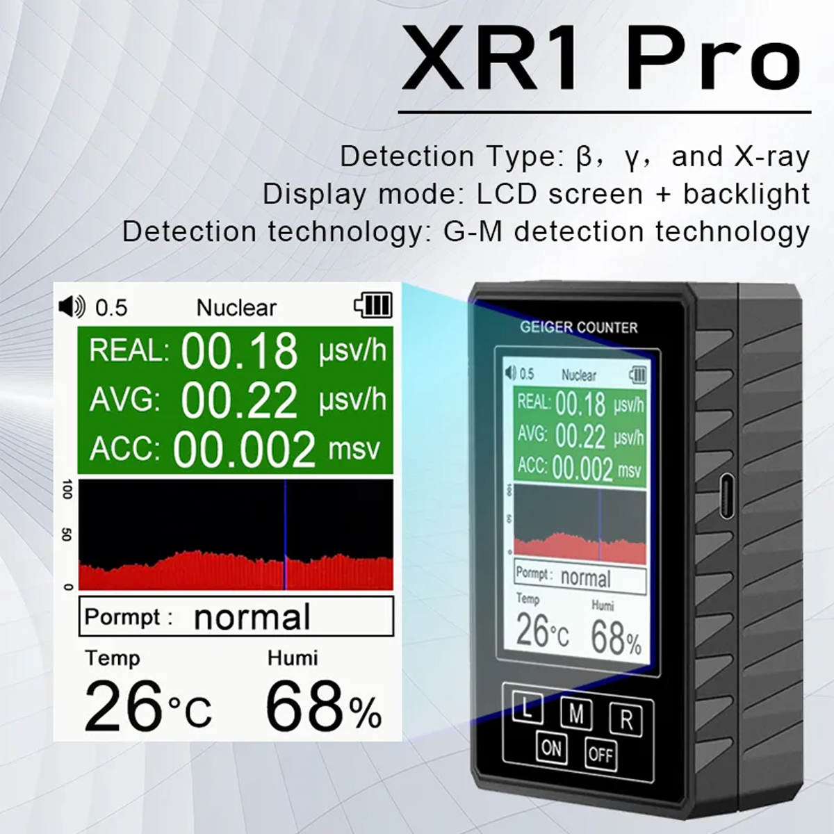 XR1 Pro Nucleaire stralingsdetector Kleurenscherm Geigerteller Persoonlijke dosismeter Marmerdetector Beta Gamma X-ray
