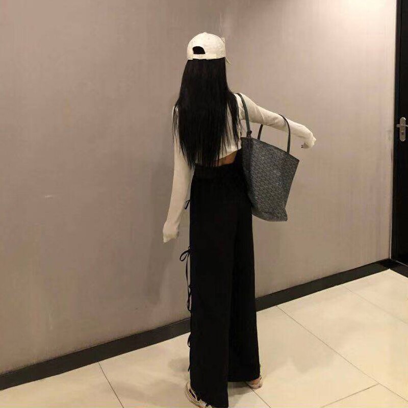 Holle Wijde Pijpen Broek Casual Broek Vrouwen Zomer Stijl Boog-Knoop Persoonlijkheid Split Veters Hoge Taille Broek streetwear Broek