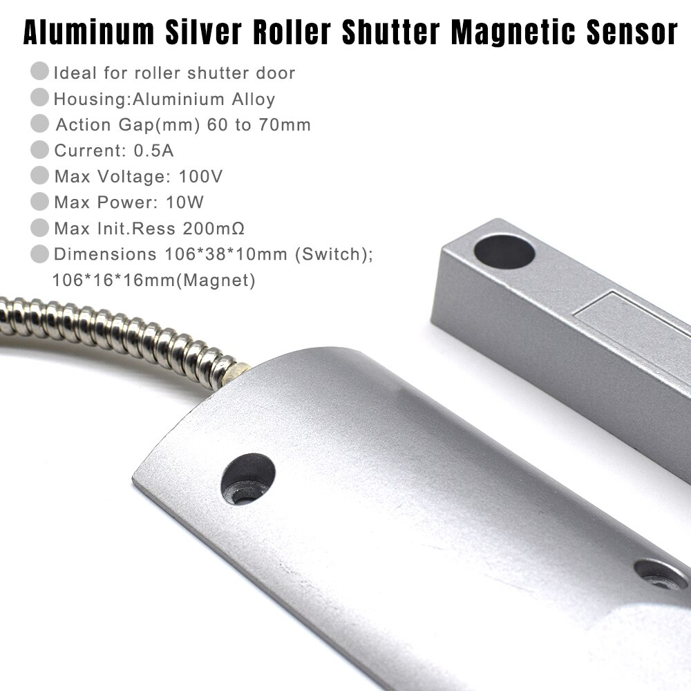 Wired Metal Roller Shutter Door Magnetic Contact Waterproof Switch Alarm Door Sensor for Home Alarm System