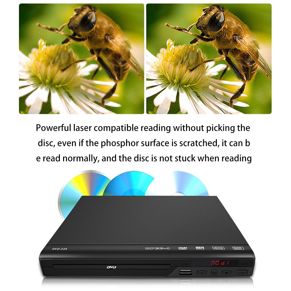 Reproductor de DVD multimedia HD 1080P con Cable AV para TV, música, sonido envolvente 5,1, entretenimiento, USB, Compatible con todas las regiones, películas en casa gratis
