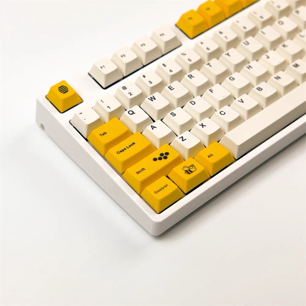 128 Toetsen Bee Thema Pbt Cherry Profiel Keycaps Dye Subbed Voor Cherry Gmmk Pro Mechanische Toetsenbord Iso Toetsen Keyboard RK61 GK61