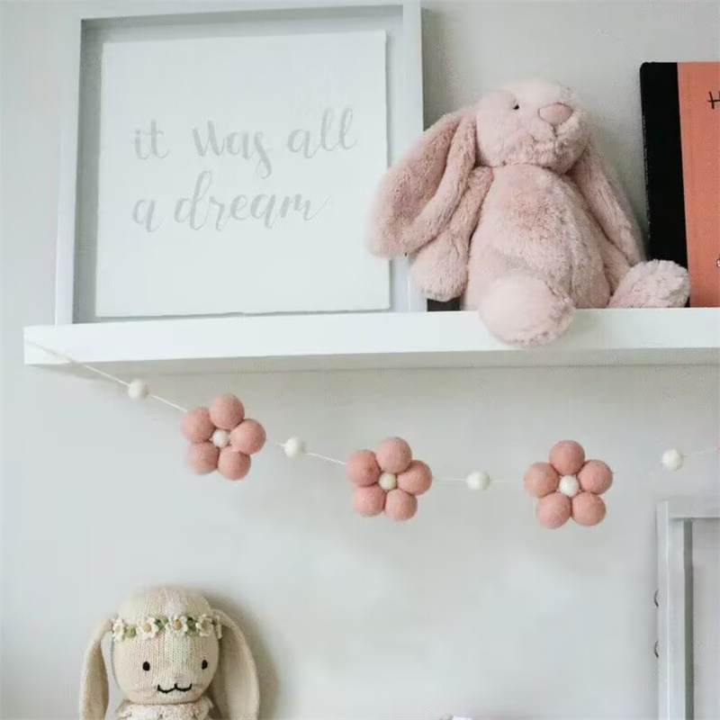 Boho håndlaget ullfilt tusenfryd blomstergirlander barnerom veggdekorasjon vimpel babyshowerfest banner fotorekvisitter: Mørk kaki