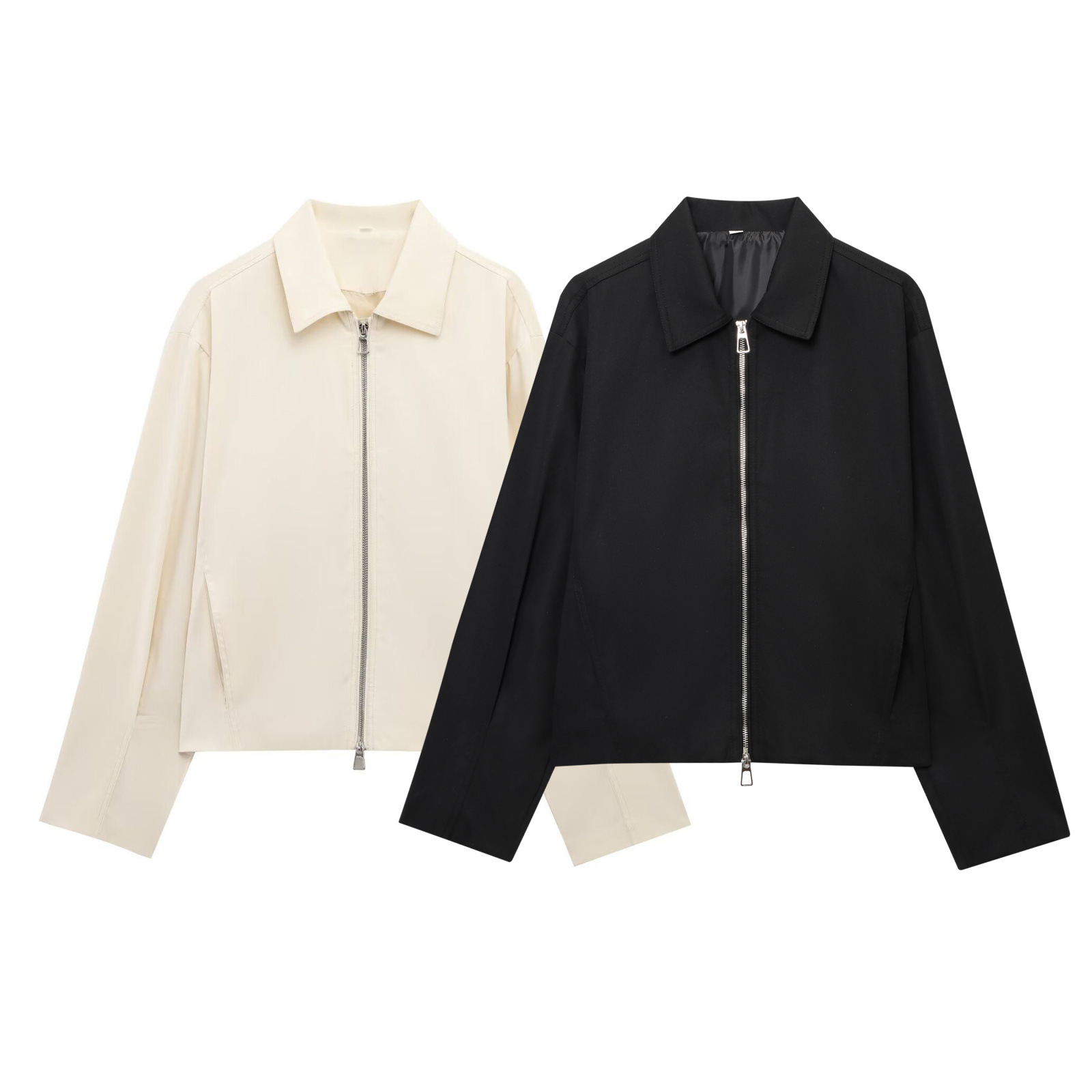 Efterårsfrakker med nedadgående krave damejakker street casual top langærmet lynlåsjakke dame