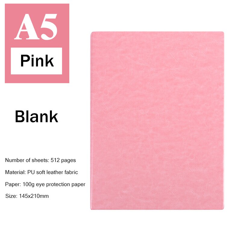 Soft Faux Leather Super Thick 512 Pages Blank Notebook A5 Daily Notebook Life Records Best for 3-4 Years Writing Office: Pink