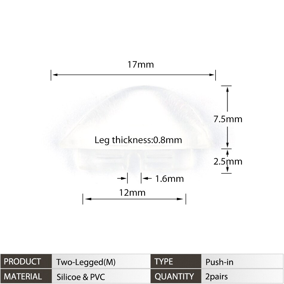Push-in Glasses Nose Pads Soft Silicone Eyeglasses Nose Piece Anti-Slip Snap-in Nose Bridge Pads for Eye Glasses Sunglasses: M Two-legged(Trans)