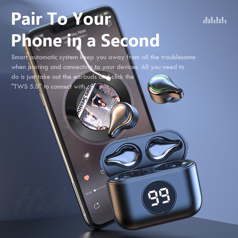 H & Een Bluetooth 5.0 Koptelefoon Draadloze Hoofdtelefoon Led Display Sport Waterdichte Draadloze Koptelefoon Oordopjes Headset Met Microfoon