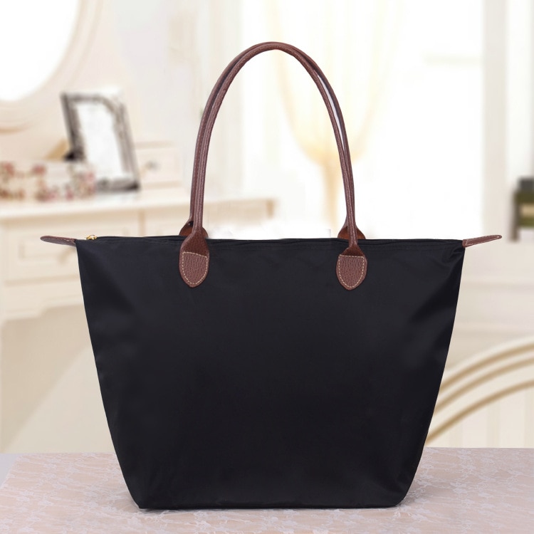 Women's Light Beach Tote Handbags Casual One Shoulder Messenger Solid Color Bag Large Capacity Dumpling With Zipper Shopping Bag: Black