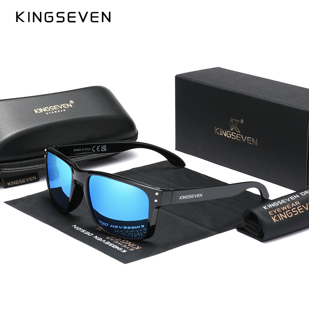 KINGSEVEN Retro TR90 Polarized Square Sunglasses Women Men Carbon Fiber Pattern Outdoor Sports Eyewear: Blue