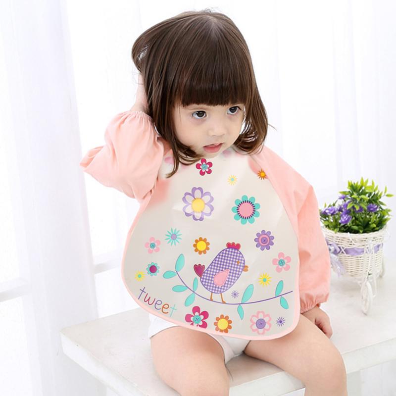 Baby Kids Cute Cartoon animals Baby Bibs Long Sleeve Apron Smock Soft Feeding Waterproof Colorful children Bib Burp Clothes