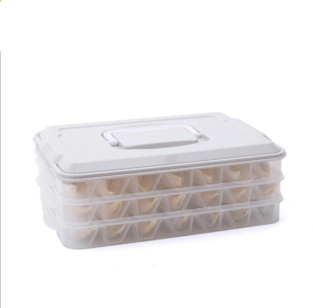 Multi-layer Dumplings Container Plastic Voedsel Doos Thuis Keuken Verse Luchtdichte Doos Koelkast Organizer: 3 tiers gray