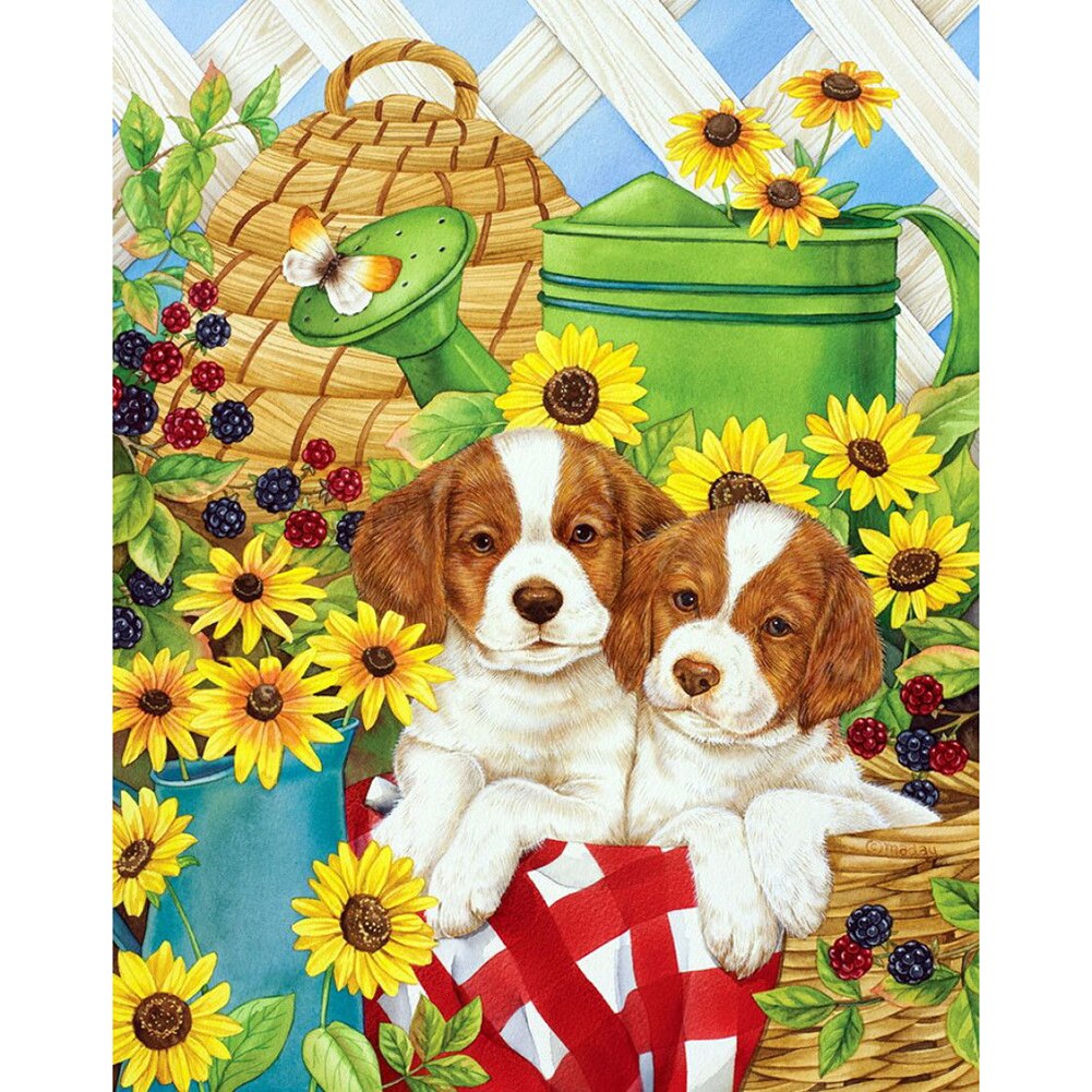 5D Cute Dog Painting Indoor Store Decoration Portrait Full of Diamond Dog Resin Diamond Painting 30*40CM: A