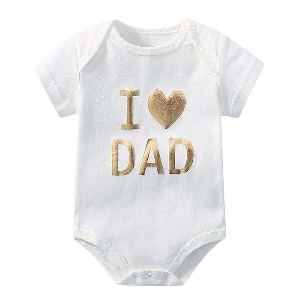 Body de niño y niña para recién nacido de 0 a 1 mes, ropa de niños y bebés con cuello redondo de algodón blanco, traje de pijama para mamá y papá con letras I Love Summer: gold I LOVE  DAD