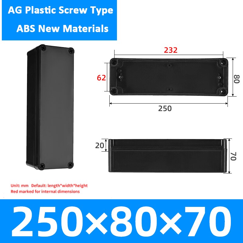 Project Box ABS Plastic IP65 Waterproof Dustproof Electrical Junction box Enclosure Black Housing Instrument Case: 250x80x70