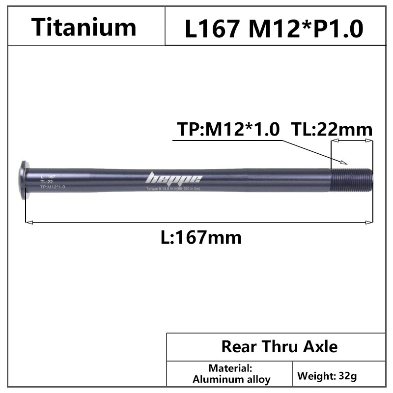 HEPPE-eje pasante para bicicleta de montaña, brochetas de eje trasero, 12x142, 12x148, liberación rápida, 167mm, M12xP1.0, multicolor: Titanium Color