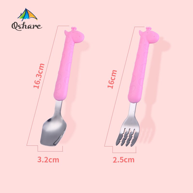 Qshare-vajilla de jirafa para bebé, cuchara de postre para niños, tenedor cuchara de alimentación, artículos de alimentación para bebé, vajilla para niños