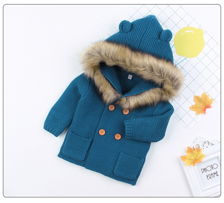 Peuter Jongens Meisjes Truien Jas Herfst Winter Lange Mouwen Gebreide Tops Double Breasted Trui Baby Hooded Jassen 0- 24M