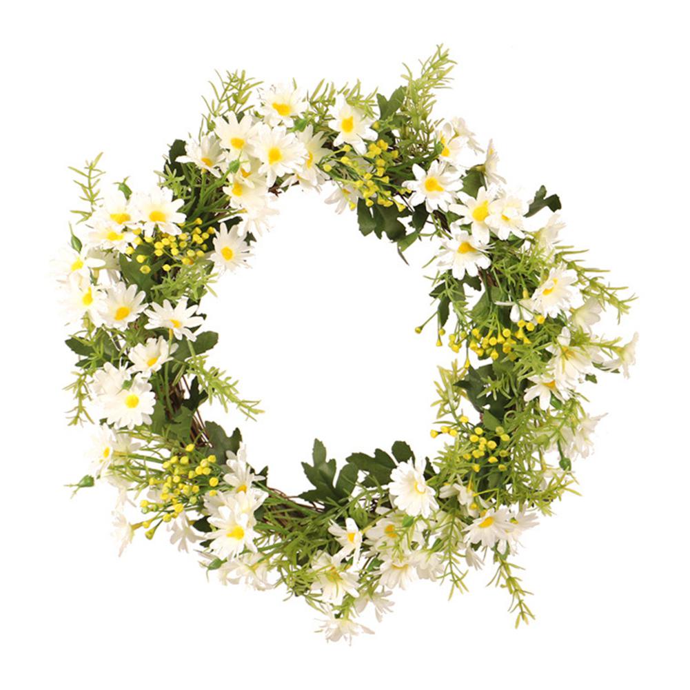 Kunstig daisy blomsterkrans hjem dør krans til bryllupsfest hængende vedhæng dekoration: Hvid