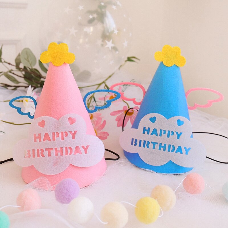 Ins Crown Birthday Hat with Wing Stars Adult Children Felt Party Hats Party Decor Kids Accessories Happy Birthday Decoration