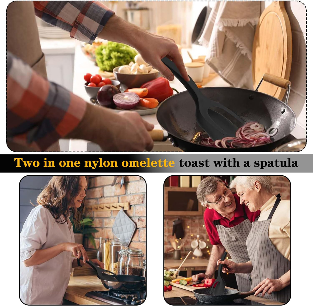 2-in-1 Grip Flip Spatel Tang Ei Flipper Spatel Nylon Non Stick Coating Pannenkoek Vis Franse Toast Omelet Maken tool