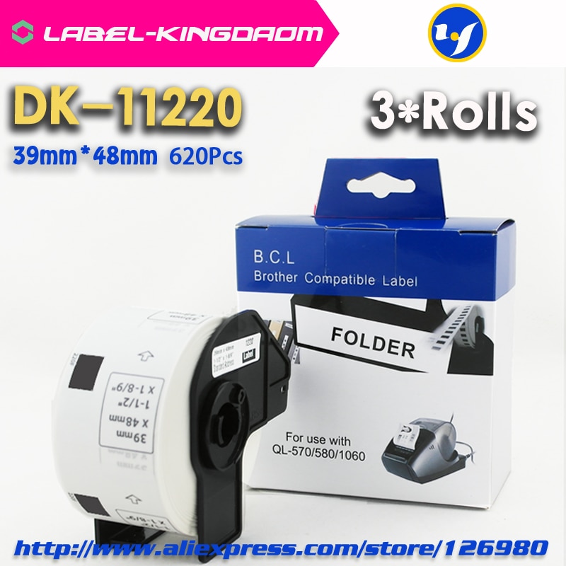3 rotoli Generico DK-11220 Etichetta 39*48 millimetri 620Pcs Compatibile per Stampante di Etichette Fratello QL-570/700/720 Tutti I vieni Con Supporto In Plastica