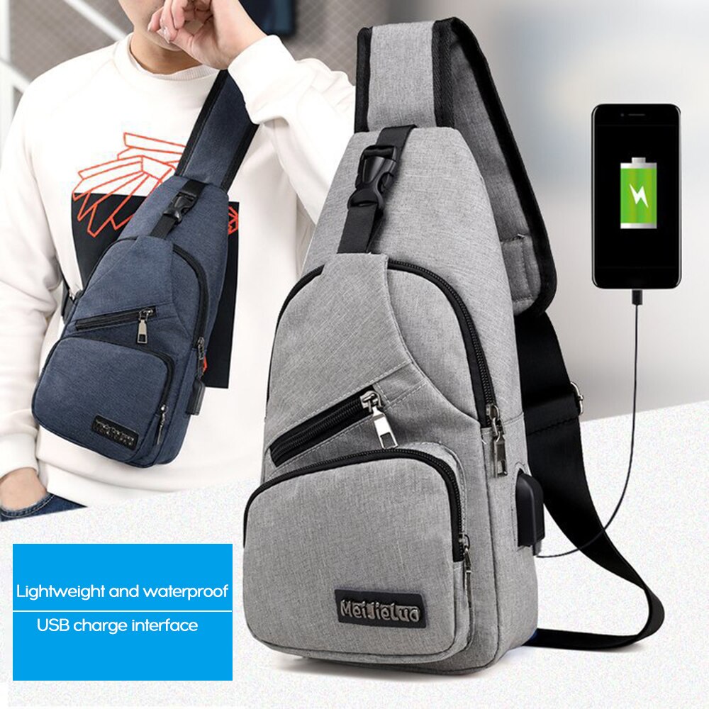 Bolso deportivo de informal para hombre, bolso de pecho con carga USB de gran capacidad, bolso cruzado ajustable para exteriores