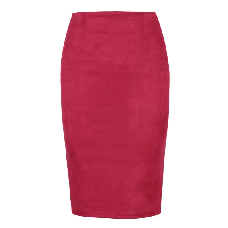 Faldas de mujer, falda de tubo de Color sólido de gamuza, faldas elásticas gruesas con abertura de gamuza Vintage ceñidas de cintura alta para Otoño e Invierno: M / Rojo