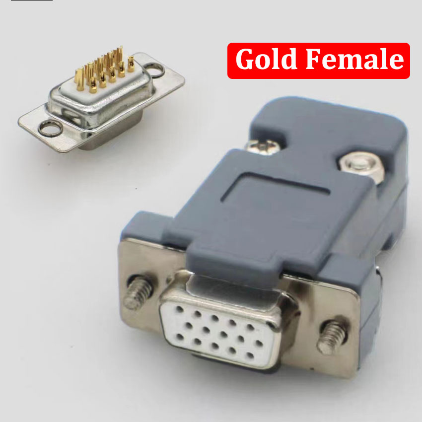 Conector adaptador DB15 de enchufe de soldadura VGA, conector DB15 hembra y macho, puerto D Sub HDB15, enchufe de 3 filas y 15 pines, interfaz de vídeo de ordenador: Castaño