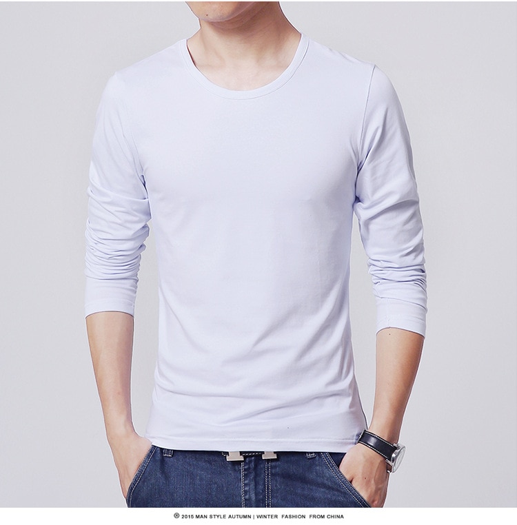 Mrmt herre t-shirt 3 basisfarver langærmet slim t-shirt unge mænd ren farve t-shirt 3xl størrelse o hals: Hvid / Xxl