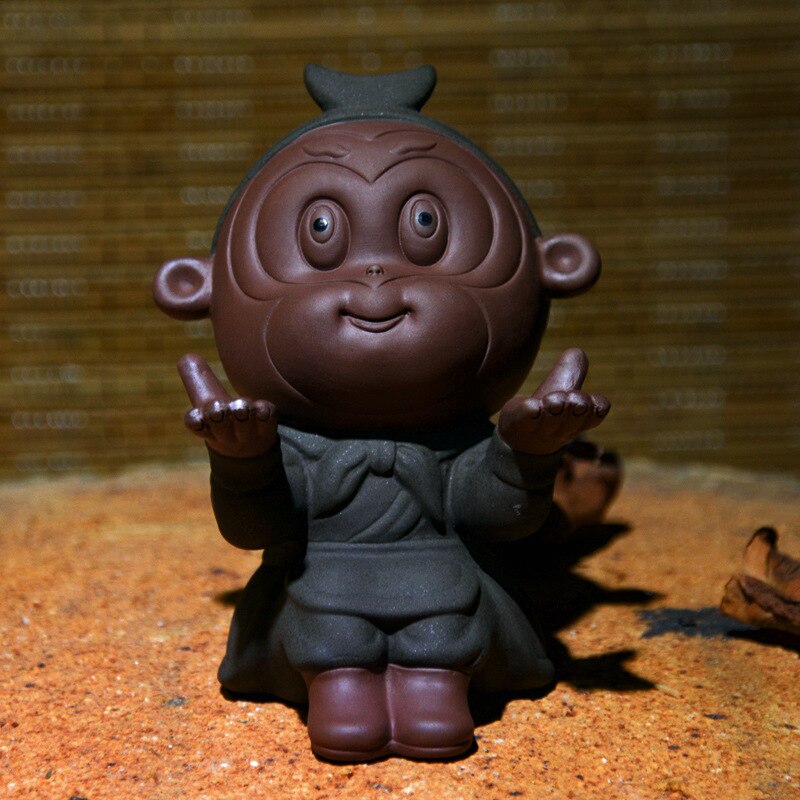 Keramik te ornament apa gud pennställ apa sol wukong år av apan dekoration teservis mini teservis lera te husdjur: Gröna pengar