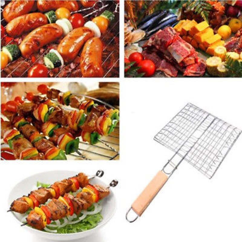 1 kpl bbq grilli grilli ritilä grillikori kansio työkalu paisti puinen kahva