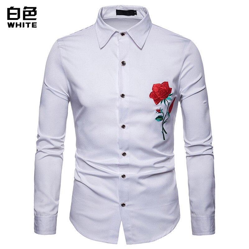 PYJTRL homme Rose broderie chemise à manches longues: white / S