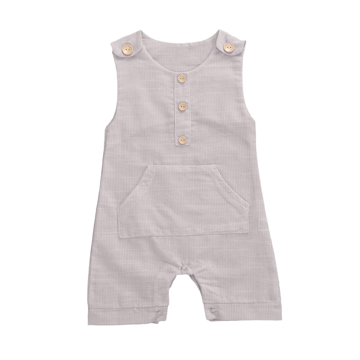 0-18M Zomer Baby Baby Meisjes Jongens Romper Gestreepte Print Mouwloze Pocket Jumpsuits 4 Kleuren: Khaki / 3M