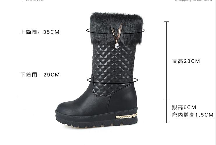 Bottes de neige avec strass pour femme, chaussures chaudes en fourrure épaisse, mi-mollet, , k879