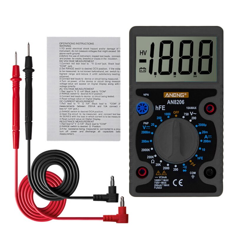 Digital Multimeter Tester LCD Display Volt Meter Electrician High Precision Big Screen Portable Voltage Tester: gray