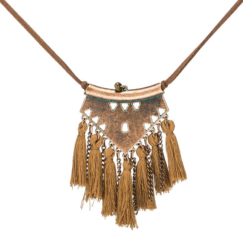 Vintage Boho Ethnic Tassel Necklace Long Leather Chain Sweater Necklace Pendant For Women Winter Jewelry Accessories Sales Item: brown