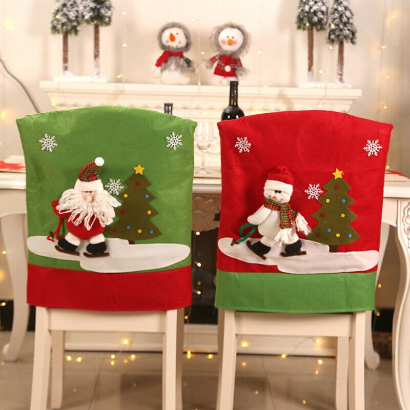 60x50cm Kerst Kerstman Sneeuwpop Herten Stoel Cover Diner Tafel Decoraties voor Huis Stoel Achterkant Decoracion Jaar