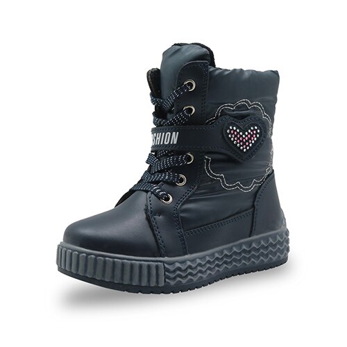 Apakowa Doek Waterdichte Winter Laarzen Meisjes Pluche Wollen Warme Zachte Snowboots Kinderen Schoeisel Met Rits Hart Print Schoenen: navy / 6.5